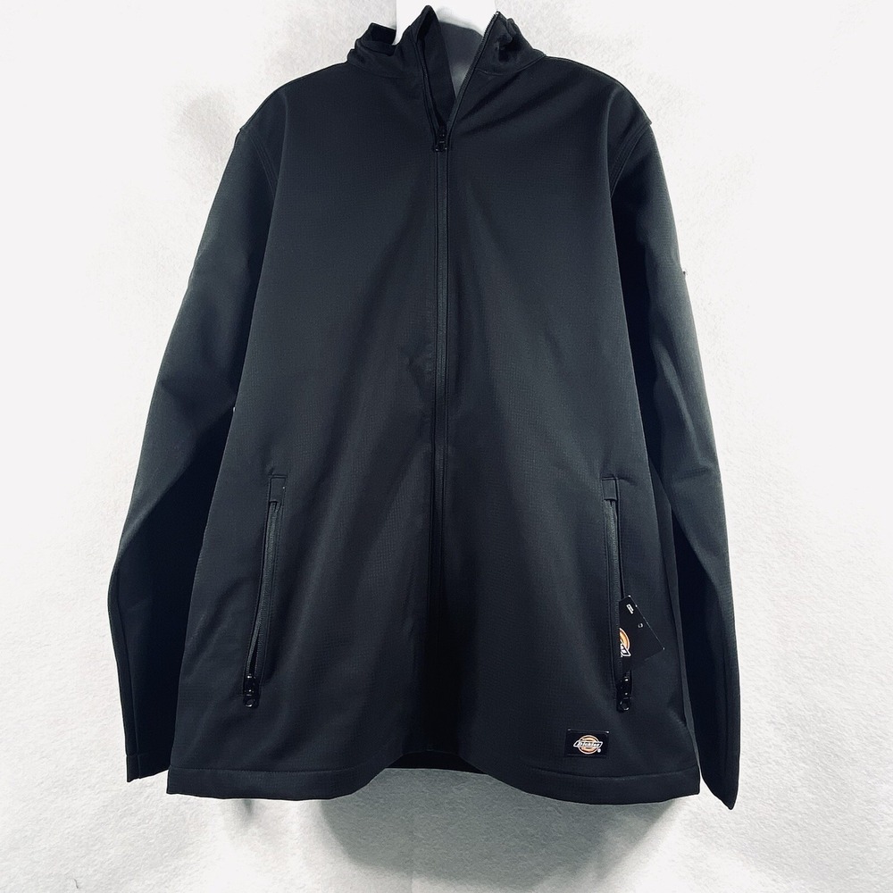 Dickies‎ Jacket Men's LT Black Full Zip Softshell Windflap Coat Long Sleeves New